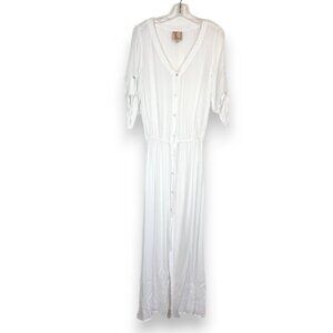 Beach Swimsuit Coverup Shirt Dress White Maxi Small